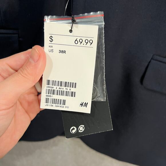 H&M Mens Slim Fit Suit Navy Size38R - Picture 9 of 11